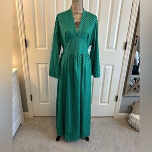 Batwing Sleeve Women V Neck Waist Flowy Boho Geometric Print Maxi Dress small